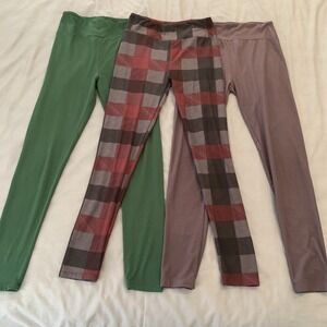 Lularoe Leggings Womens One Size Green Purple Buffalo Plaid Stretch Soft Pants